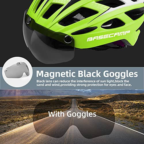 Bike Helmet, Basecamp Bicycle Helmet with Rear Light & Detachable Magnetic Goggles Lightweight Cycling Helmet Adjustable for Adult Men Women Mountain & Road (BC-069) - 3