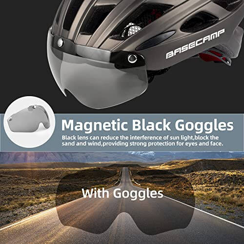 Bike Helmet, Basecamp Bicycle Helmet with Rear Light & Detachable Magnetic Goggles Lightweight Cycling Helmet Adjustable for Adult Men Women Mountain & Road (BC-069) - 3