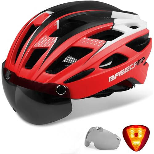 Bike Helmet, Basecamp Bicycle Helmet with Rear Light & Detachable Magnetic Goggles Lightweight Cycling Helmet Adjustable for Adult Men Women Mountain & Road (BC-069) - 1