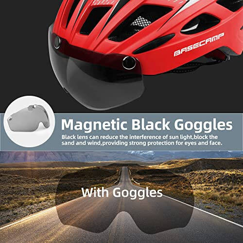 Bike Helmet, Basecamp Bicycle Helmet with Rear Light & Detachable Magnetic Goggles Lightweight Cycling Helmet Adjustable for Adult Men Women Mountain & Road (BC-069) - 3