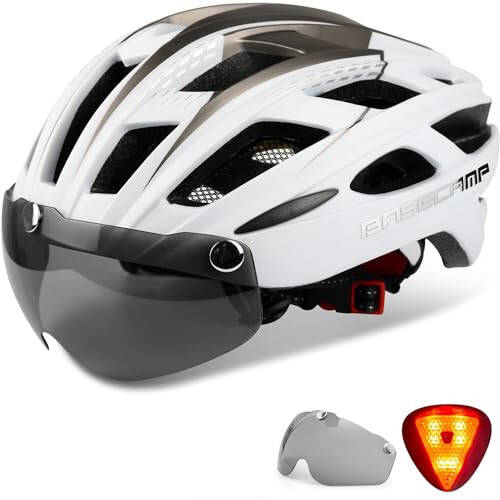 Bike Helmet, Basecamp Bicycle Helmet with Rear Light & Detachable Magnetic Goggles Lightweight Cycling Helmet Adjustable for Adult Men Women Mountain & Road (BC-069) - 1