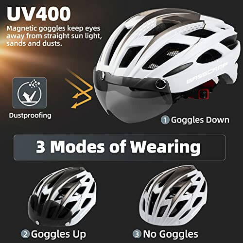 Bike Helmet, Basecamp Bicycle Helmet with Rear Light & Detachable Magnetic Goggles Lightweight Cycling Helmet Adjustable for Adult Men Women Mountain & Road (BC-069) - 2