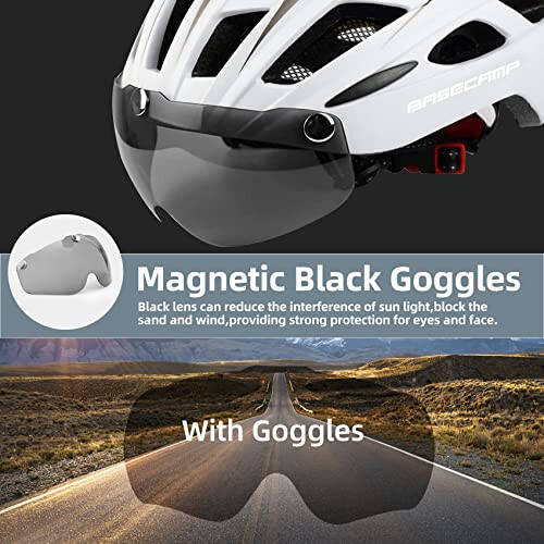 Bike Helmet, Basecamp Bicycle Helmet with Rear Light & Detachable Magnetic Goggles Lightweight Cycling Helmet Adjustable for Adult Men Women Mountain & Road (BC-069) - 3