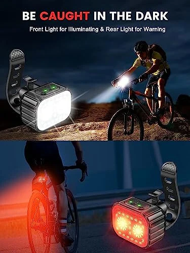 Bike Lights, Rechargeable Bicycle Lights Set Super Bright 8+12 Modes, IPX6 Waterproof Bike Lights for Night Riding/Cycling Safety, Front and Back Taillight Reflectors, 58 Hrs Long Battery Life - 8