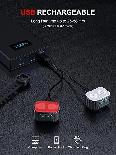 Bike Lights, Rechargeable Bicycle Lights Set Super Bright 8+12 Modes, IPX6 Waterproof Bike Lights for Night Riding/Cycling Safety, Front and Back Taillight Reflectors, 58 Hrs Long Battery Life - 10