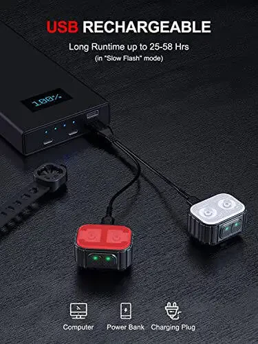 Bike Lights, Rechargeable Bicycle Lights Set Super Bright 8+12 Modes, IPX6 Waterproof Bike Lights for Night Riding/Cycling Safety, Front and Back Taillight Reflectors, 58 Hrs Long Battery Life - 10