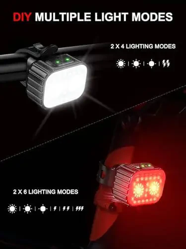 Bike Lights, Rechargeable Bicycle Lights Set Super Bright 8+12 Modes, IPX6 Waterproof Bike Lights for Night Riding/Cycling Safety, Front and Back Taillight Reflectors, 58 Hrs Long Battery Life - 3