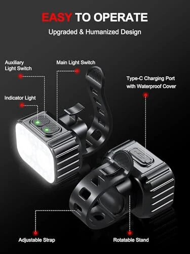 Bike Lights, Rechargeable Bicycle Lights Set Super Bright 8+12 Modes, IPX6 Waterproof Bike Lights for Night Riding/Cycling Safety, Front and Back Taillight Reflectors, 58 Hrs Long Battery Life - 5