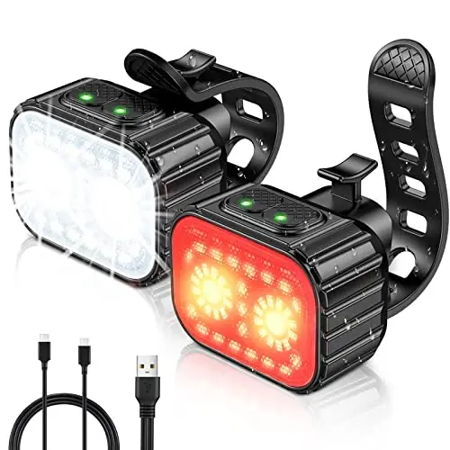 Bike Lights, Rechargeable Bicycle Lights Set Super Bright 8+12 Modes, IPX6 Waterproof Bike Lights for Night Riding/Cycling Safety, Front and Back Taillight Reflectors, 58 Hrs Long Battery Life - 1