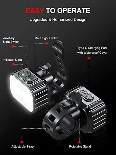 Bike Lights, Rechargeable Bicycle Lights Set Super Bright 8+12 Modes, IPX6 Waterproof Bike Lights for Night Riding/Cycling Safety, Front and Back Taillight Reflectors, 58 Hrs Long Battery Life - 5