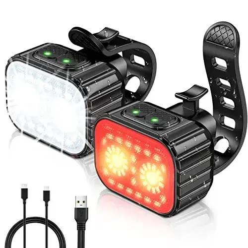 Bike Lights, Rechargeable Bicycle Lights Set Super Bright 8+12 Modes, IPX6 Waterproof Bike Lights for Night Riding/Cycling Safety, Front and Back Taillight Reflectors, 58 Hrs Long Battery Life 