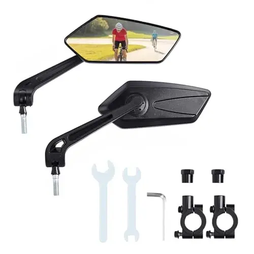 Bike Mirror, 1 Pair 360˚ Rotatable Bicycle Mirrors for Handlebars, Adjustable HD Wide Angle Bicycle Cycling Mirror, Bike Handlebar Rearview Mirror for Mountain Road Adult Bike, Ebike (Clear View) - BABYFOND