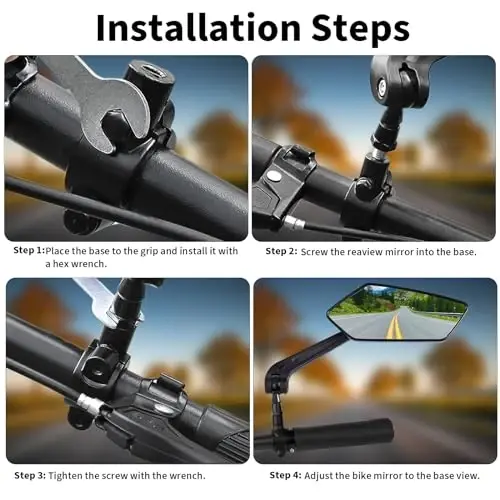 Bike Mirror, 1 Pair 360˚ Rotatable Bicycle Mirrors for Handlebars, Adjustable HD Wide Angle Bicycle Cycling Mirror, Bike Handlebar Rearview Mirror for Mountain Road Adult Bike, Ebike (Clear View) - 6