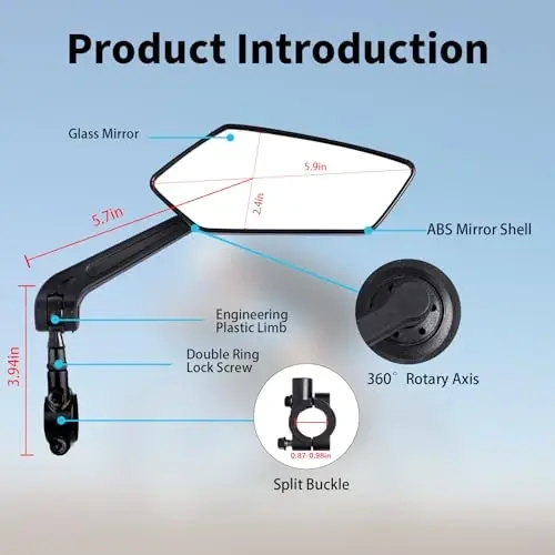 Bike Mirror, 1 Pair 360˚ Rotatable Bicycle Mirrors for Handlebars, Adjustable HD Wide Angle Bicycle Cycling Mirror, Bike Handlebar Rearview Mirror for Mountain Road Adult Bike, Ebike (Clear View) - 5