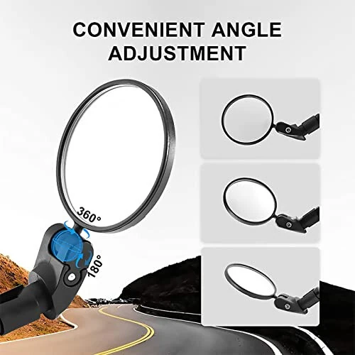 Bike Mirror, 2 Pcs 360˚ Rotatable Bar End Bicycle Mirrors for Handlebars, Wide Angle Convex Bike Mirrors Handlebar Rearview Mirror Bike Mirrors for Handlebar End Mount Mountain Road Adult Bike Cycling - 3
