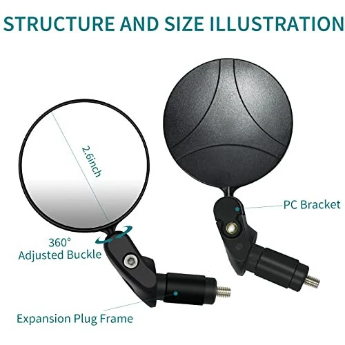 Bike Mirror, 2 Pcs 360˚ Rotatable Bar End Bicycle Mirrors for Handlebars, Wide Angle Convex Bike Mirrors Handlebar Rearview Mirror Bike Mirrors for Handlebar End Mount Mountain Road Adult Bike Cycling - 4