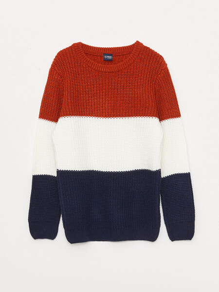 Bike Neck Color Block Long Sleeve Boys Knit Sweater - 5