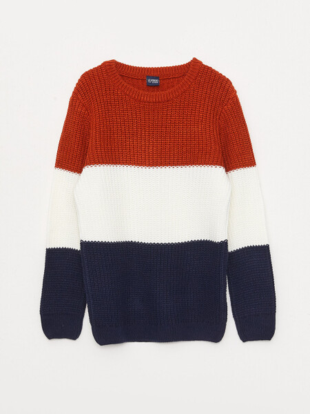 Bike Neck Color Block Long Sleeve Boys Knit Sweater - 7