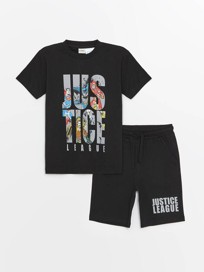 Bike Neck Justice League Printed Short Sleeve Boy's T-Shirt and Shorts - 7
