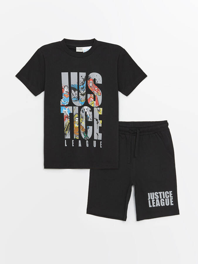 Bike Neck Justice League Printed Short Sleeve Boy's T-Shirt and Shorts - 1