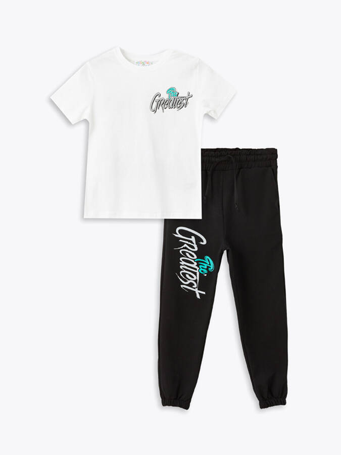 Bike Neck Printed Boys' T-Shirt and Sweatpants 2-Piece Set - 8