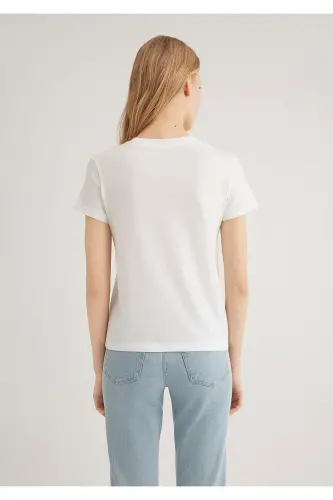 Bike Print Ecru T-Shirt Semi Slim Fit / Half - 4