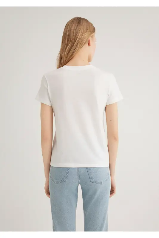 Bike Print Ecru T-Shirt Semi Slim Fit / Half - 4