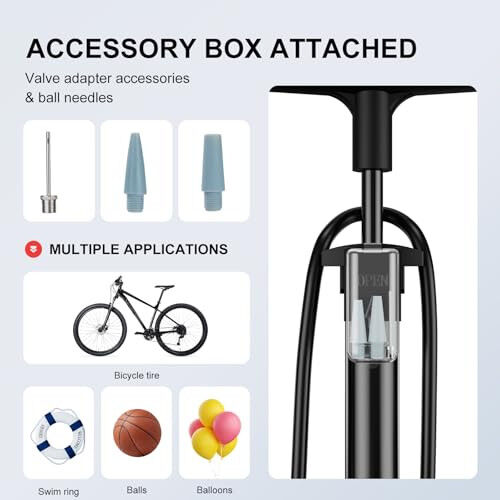 Bike Pump, 25” Height Full Size Bicycle Pump with 160 PSI High Pressure, Bike tire Pump with Presta and Schrader Valve, Bike Air Pump for Bike Tires, Balls and Swimming Ring,Bike Pumps with Psi Gauge… - 3
