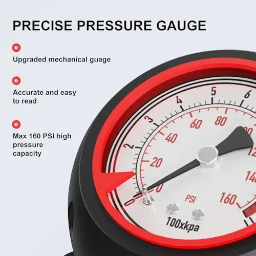 Bike Pump, 25” Height Full Size Bicycle Pump with 160 PSI High Pressure, Bike tire Pump with Presta and Schrader Valve, Bike Air Pump for Bike Tires, Balls and Swimming Ring,Bike Pumps with Psi Gauge… - 3