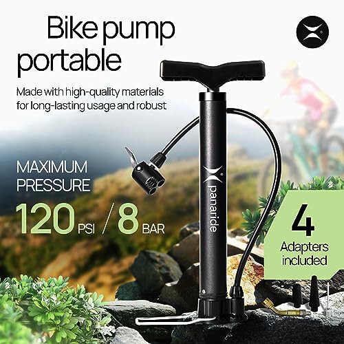 Bike Pump Floor, Advanced Bike Tire Inflator, Bicycle Hand Air Pump with Dual Presta and Schrader Valves, Handheld Bike Pump, Suitable for Road and Mountain Bikes, Baby Stroller, Balls - 12