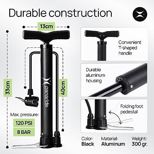 Bike Pump Floor, Advanced Bike Tire Inflator, Bicycle Hand Air Pump with Dual Presta and Schrader Valves, Handheld Bike Pump, Suitable for Road and Mountain Bikes, Baby Stroller, Balls - 13