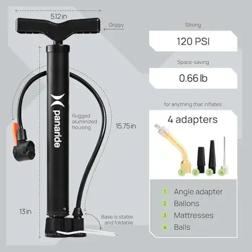 Bike Pump Floor, Advanced Bike Tire Inflator, Bicycle Hand Air Pump with Dual Presta and Schrader Valves, Handheld Bike Pump, Suitable for Road and Mountain Bikes, Baby Stroller, Balls - 1