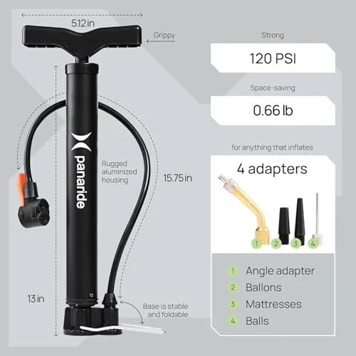 Bike Pump Floor, Advanced Bike Tire Inflator, Bicycle Hand Air Pump with Dual Presta and Schrader Valves, Handheld Bike Pump, Suitable for Road and Mountain Bikes, Baby Stroller, Balls - 1