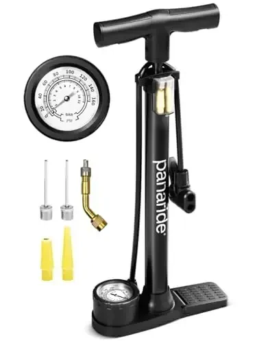 Bike Pump Floor, Advanced Bike Tire Inflator, Bicycle Hand Air Pump with Dual Presta and Schrader Valves, Handheld Pump, Suitable for Road and Mountain Bikes, Baby Stroller, Balls 
