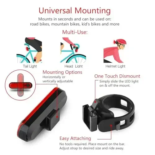 Bike Tail Light Rechargeable 2 Pack, Rear Red Bike Light for Night Riding, Back Bicycle Taillights with Great Battery Life, Easy to Install On Any Bike Trailer or Helmet - 6
