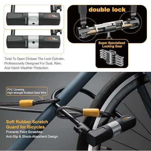 Bike U Lock with Cable - Via Velo Heavy Duty Bicycle U-Lock, 14mm Shackle and 10mm x1.8m Cable with Mounting Bracket for Road, Mountain, Electric & Folding Bike - 5