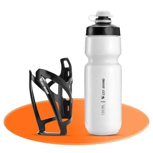 Bike Water Bottle Cage with Bottle, Durable Ultralight Plastic Water Drink Holder Rack, Lightweight PC Water Bottle Holder for Bicycle, Cycling Bottle Holder Cages for MTB, Road Bike(White) - 1
