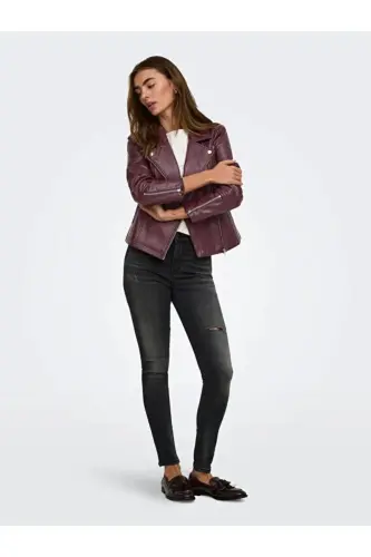 Biker Otw Noos Kadın Pu Suni Deri Ceket - Bordo15153079 - 4