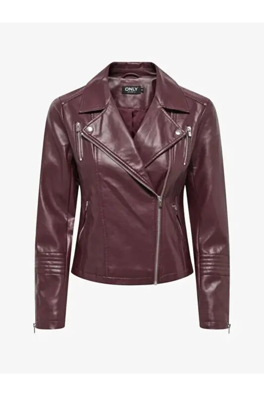 Biker Otw Noos Kadın Pu Suni Deri Ceket - Bordo15153079 - Only