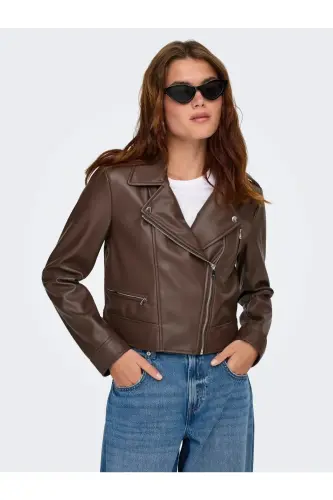 Biker Otw Noos Kadın Suni Deri Ceket KAHVE - Kahverengi15361396 - 4