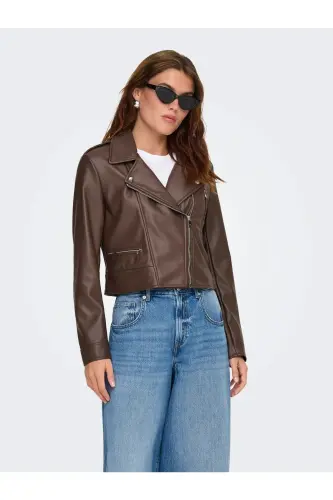 Biker Otw Noos Kadın Suni Deri Ceket KAHVE - Kahverengi15361396 - Only (1)