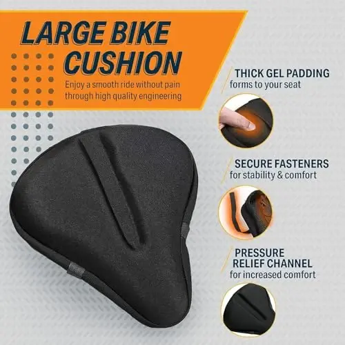 Bikeroo Bike Seat Cushion - Padded Gel Bike Seat Cover, Compatible with Peloton, Adjustable for Men & Womens Comfort on Stationary Exercise, Mountain and Road Bicycle Seats - 2