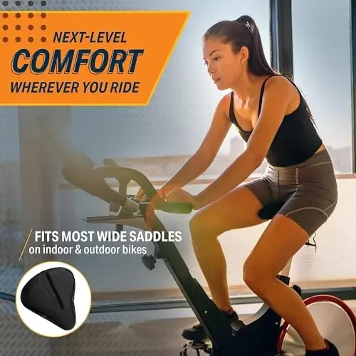 Bikeroo Bike Seat Cushion - Padded Gel Bike Seat Cover, Compatible with Peloton, Adjustable for Men & Womens Comfort on Stationary Exercise, Mountain and Road Bicycle Seats - 3
