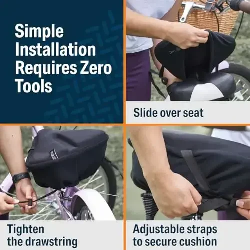 Bikeroo Bike Seat Cushion - Padded Gel Bike Seat Cover, Compatible with Peloton, Adjustable for Men & Womens Comfort on Stationary Exercise, Mountain and Road Bicycle Seats - 3