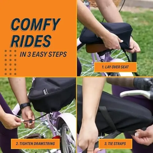 Bikeroo Comfort Bike Seat Cushion - Padded Gel Cover for Exercise, Mountain & Road Bikes, Universal Fit for Peloton & Stationary Bikes - 5