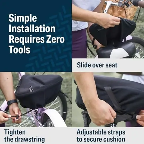 Bikeroo Comfort Bike Seat Cushion - Velosiped, togʻ va shosse velosipedlari uchun moʻljallangan gel qoplamali yostiq, Peloton va statsionar velosipedlar uchun universal moslama - 3