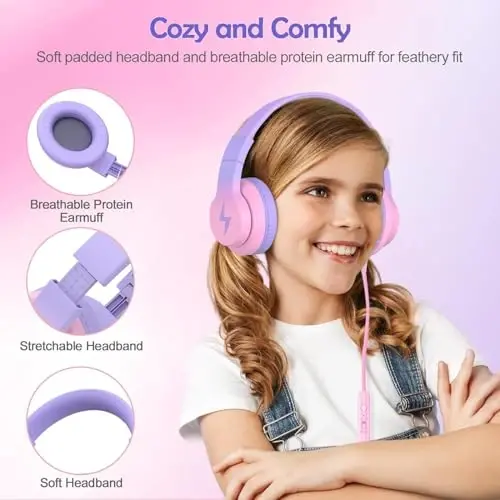 Bila Kids Headphones, Wired Over Ear Headphones with Microphone, Volume Limiter for Girls & Boys, Foldable for Learning & Entertainment - 4
