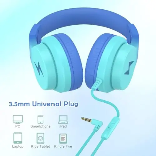 Bila Kids Headphones, Wired Over Ear Headphones with Microphone, Volume Limiter for Girls & Boys, Foldable for Learning & Entertainment - 5