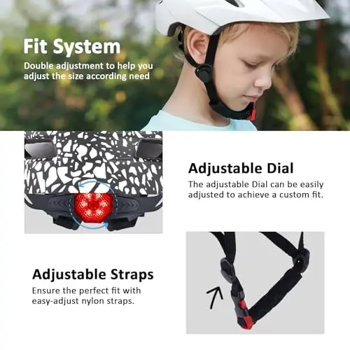 Bilaki bolalar velosiped dubulg'asi, o'g'il qizlar dubulg'alari, chaqaloqdan yoshgacha, 2-3-5-8-14 yoshdagi bolalar uchun 2 o'lcham, olinadigan visor va LED yoritgichli bolalar velosiped dubulg'asi, sozlanishi ko'p sportli dubulga - 4