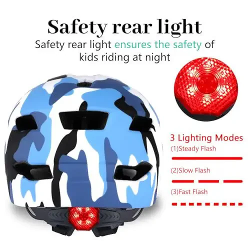 Bilaki Kids Bike Helmet, Youth Toddler Boys Girls Helmets, 2 Size Adjustable for Ages 2-3-5-8-14 Years, Child Helmet with Visor and LED Light, Lightweight Multi-Sport Bicycle Scooter Cycling Helmets - 2